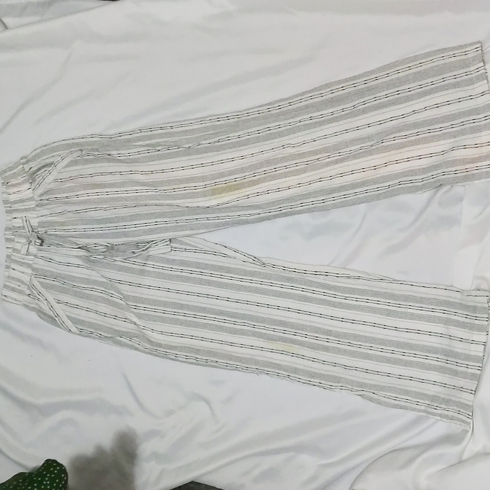 Women's white and black striped wide leg pants